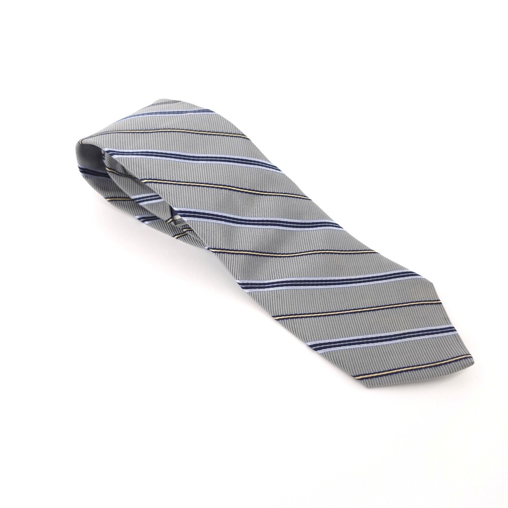 Brooks Brothers Makers and Merchants Mens Tie Silk Grey Navy Gold Repp Stripe - Picture 4 of 7